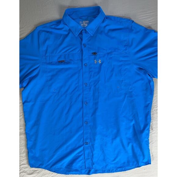 Under Armour Short Sleeve Button Front Fish Stalker Fishing Shirt. Men's 2XL EUC - Picture 1 of 6